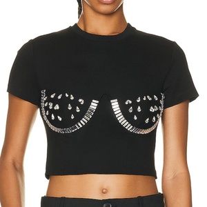 AREA NWT Black Crystal Watermelon Cup Bustier T-SHIRT Crop Tee Small